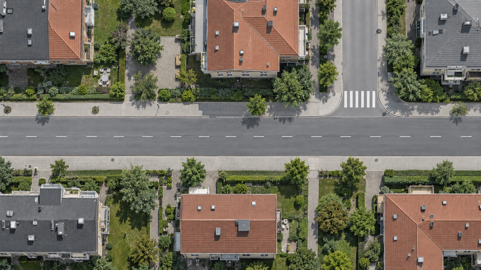 Synthetic aerial neighbourhood used for a traffic-plan showcase.